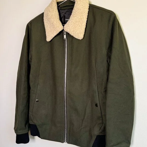 Theory Wool Bomber Jacket Melton Green